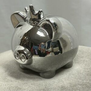 Silvertone piggy bank with crown